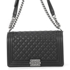 Chanel Chain Shoulder Bag Boy Large Quilted CC Logo Lambskin Black