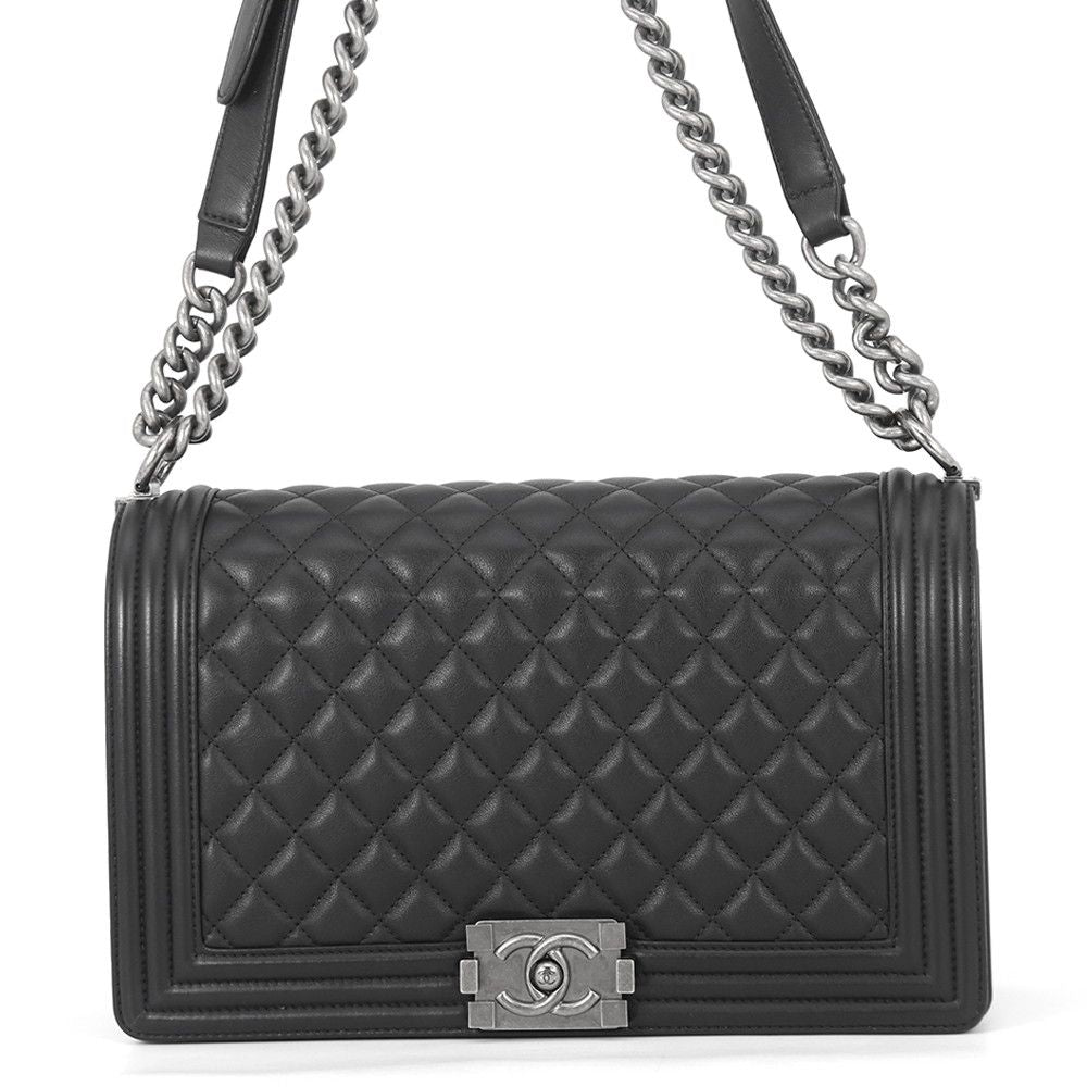 Chanel Chain Shoulder Bag Boy Large Quilted CC Logo Lambskin Black