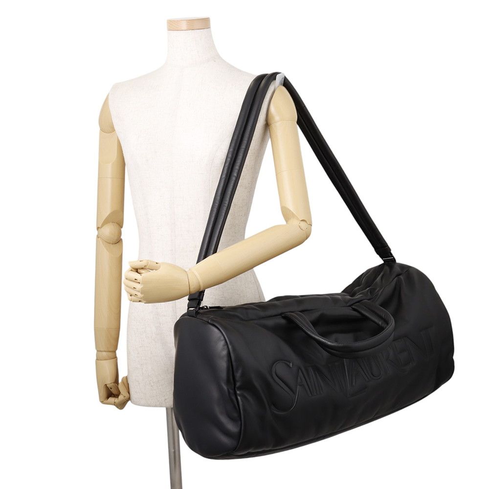 Saint Laurent Paris Boston Bag Wide Logo Puffer Lambskin Black — view 5