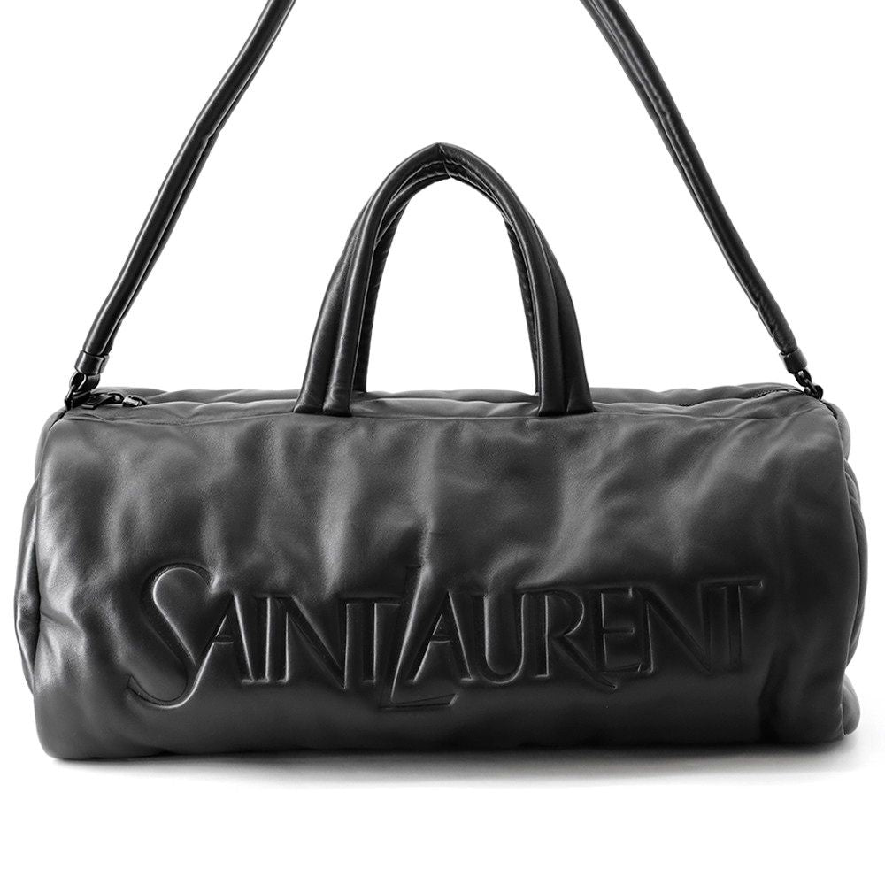 Saint Laurent Paris Boston Bag Wide Logo Puffer Lambskin Black