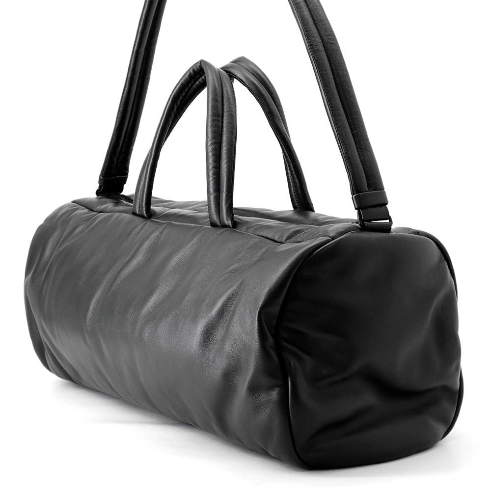 Saint Laurent Paris Boston Bag Wide Logo Puffer Lambskin Black — view 2
