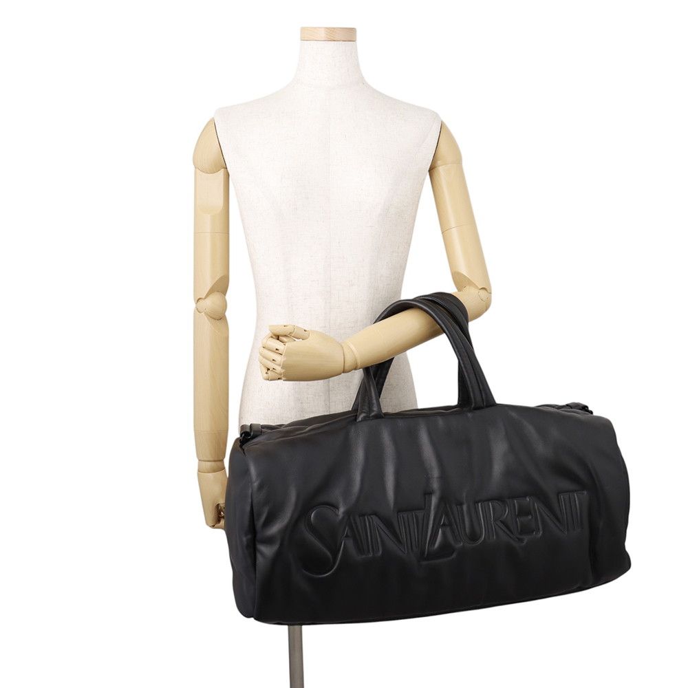 Saint Laurent Paris Boston Bag Wide Logo Puffer Lambskin Black — view 4