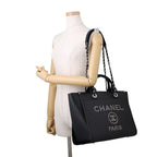 Chanel Tote Deauville Shopping CC Logo Studs Caviar Leather 2-Way Black — view 5