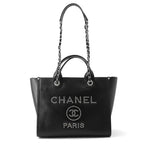 Chanel Tote Deauville Shopping CC Logo Studs Caviar Leather 2-Way Black