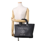 Chanel Tote Deauville Shopping CC Logo Studs Caviar Leather 2-Way Black — view 4