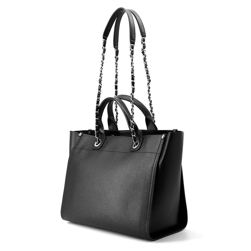 Chanel Tote Deauville Shopping CC Logo Studs Caviar Leather 2-Way Black — view 2