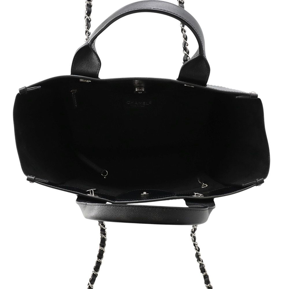Chanel Tote Deauville Shopping CC Logo Studs Caviar Leather 2-Way Black — view 6