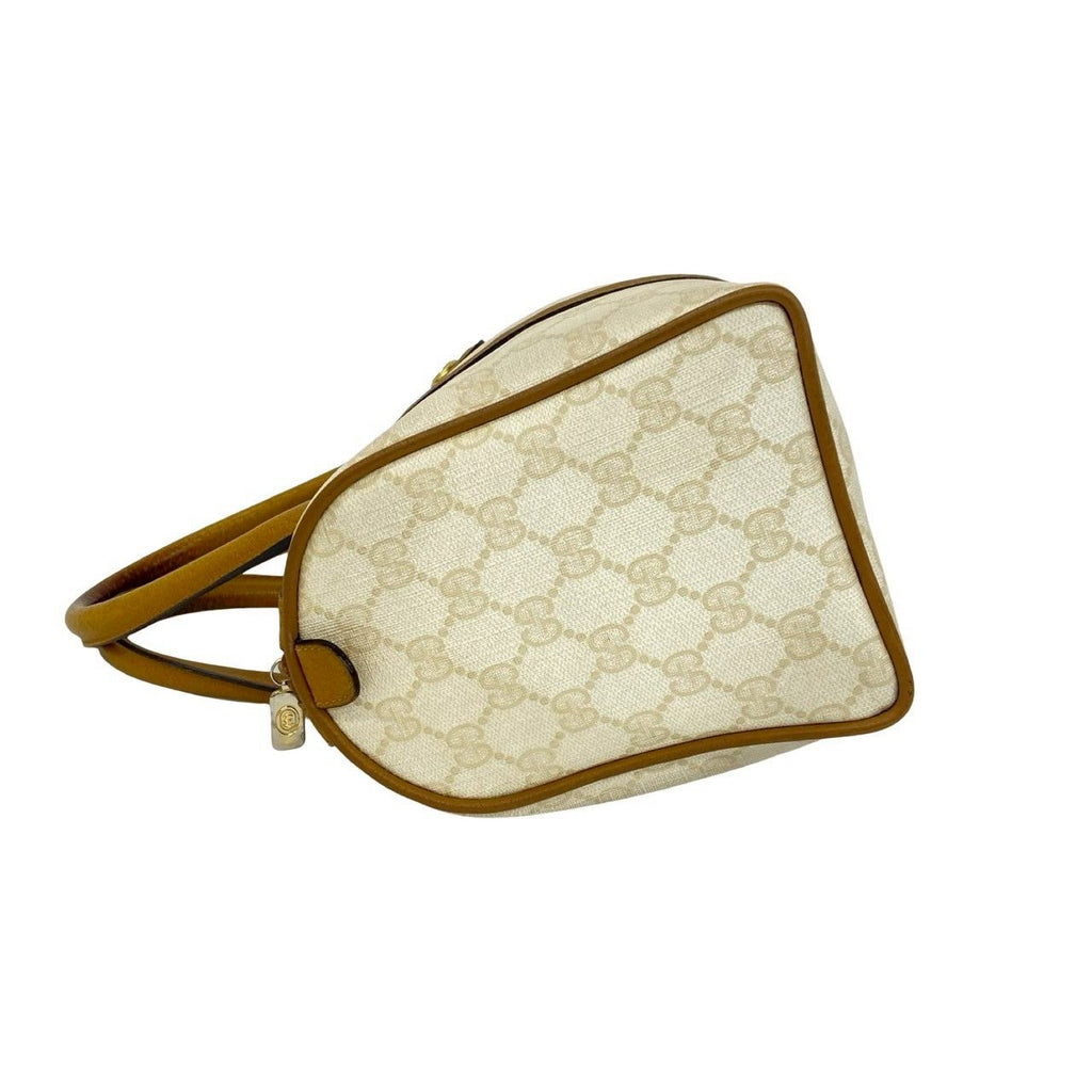 Gucci Vintage GG Logo Pattern Leather Mini Boston Bag White — view 5