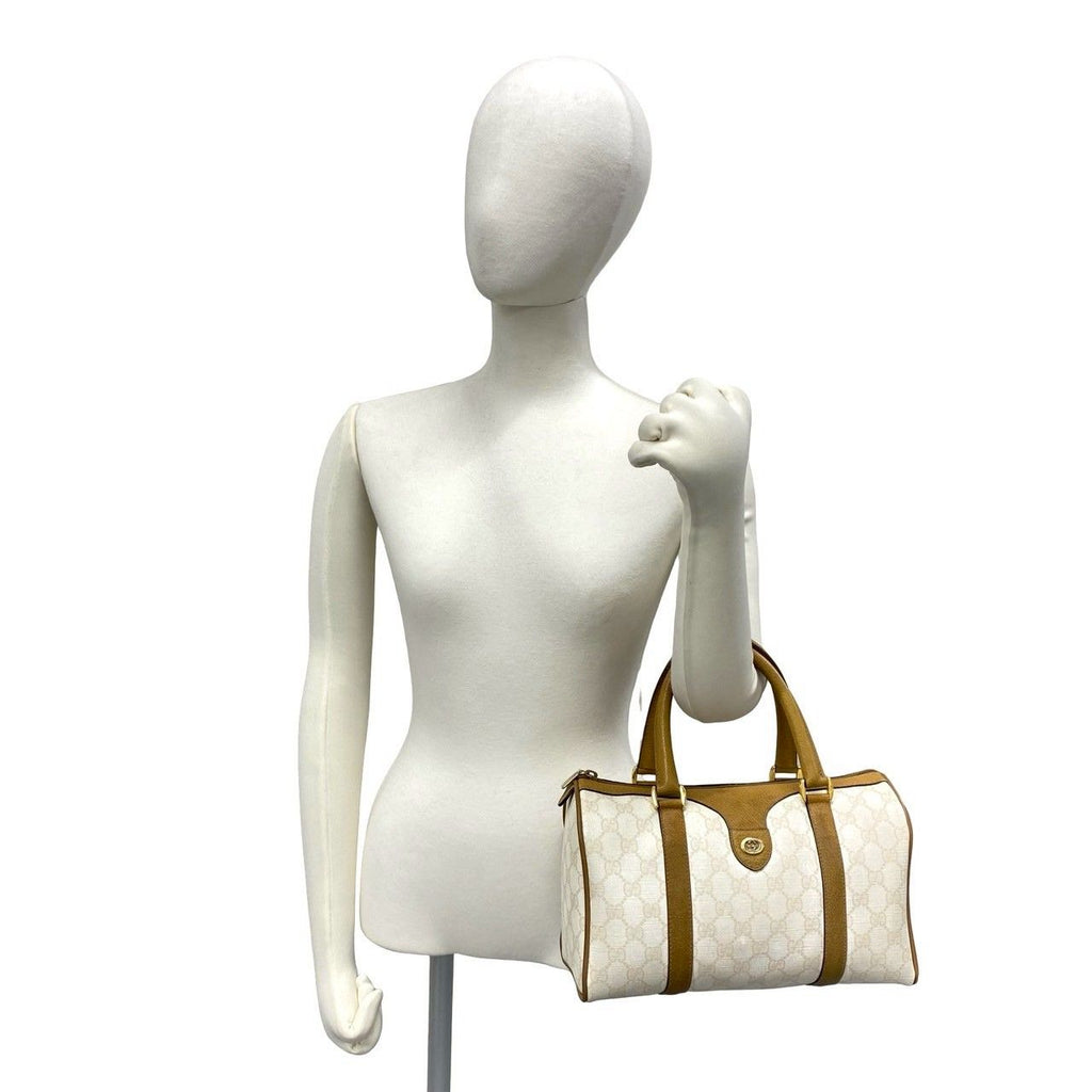 Gucci Vintage GG Logo Pattern Leather Mini Boston Bag White — view 2