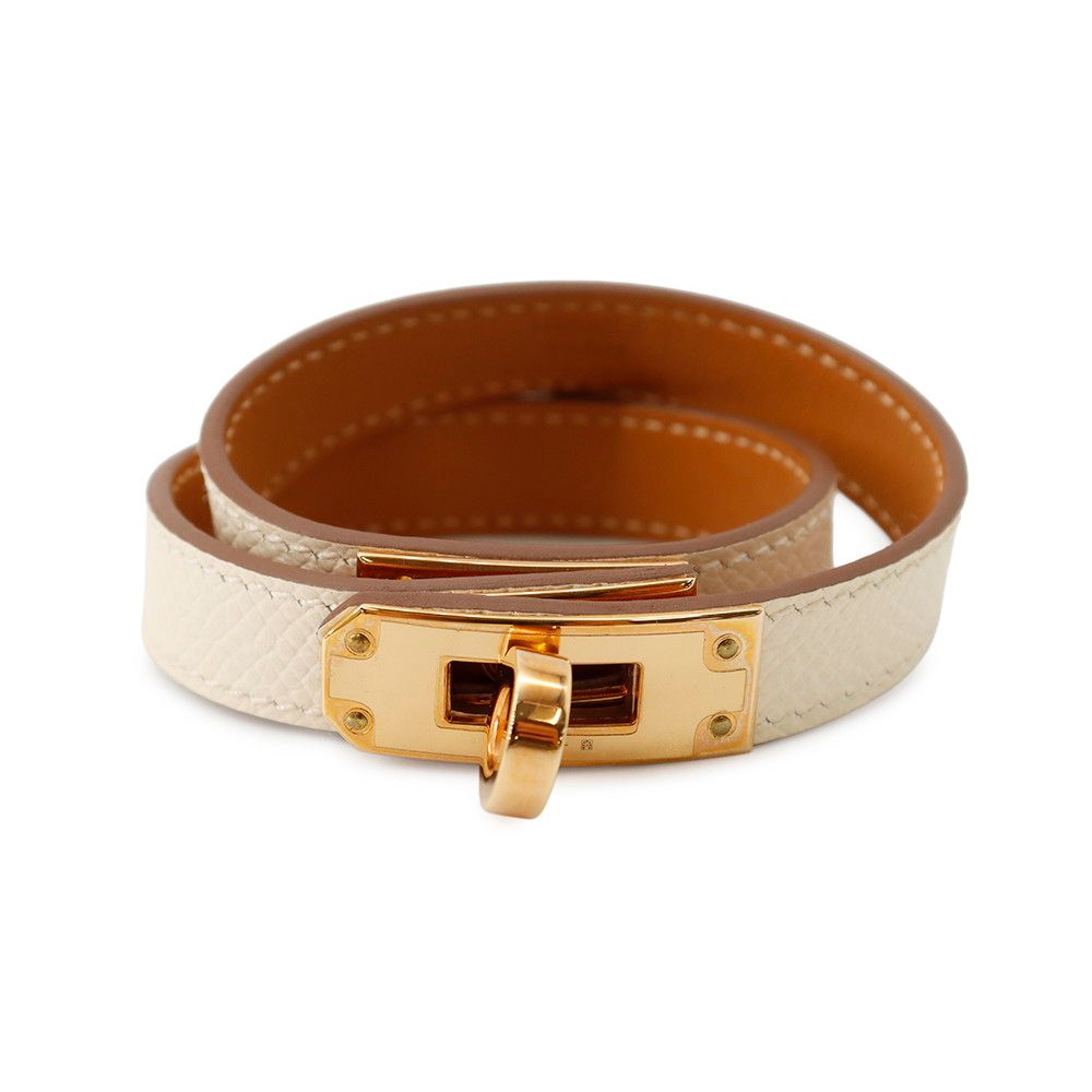 Hermes Bracelet Kelly Double Tour Cles Pink Gold Epsom T2