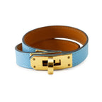 Hermes Bracelet Kelly Double Tour Celeste Gold Epsom T2
