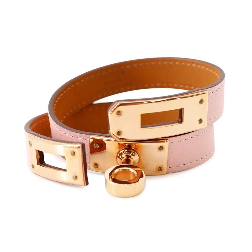 Hermes Bracelet Kelly Double Tour Rose Sakura Pink Gold Swift T2 — view 5