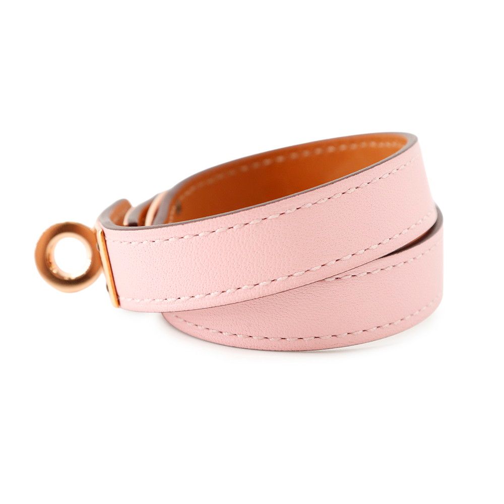 Hermes Bracelet Kelly Double Tour Rose Sakura Pink Gold Swift T2 — view 2