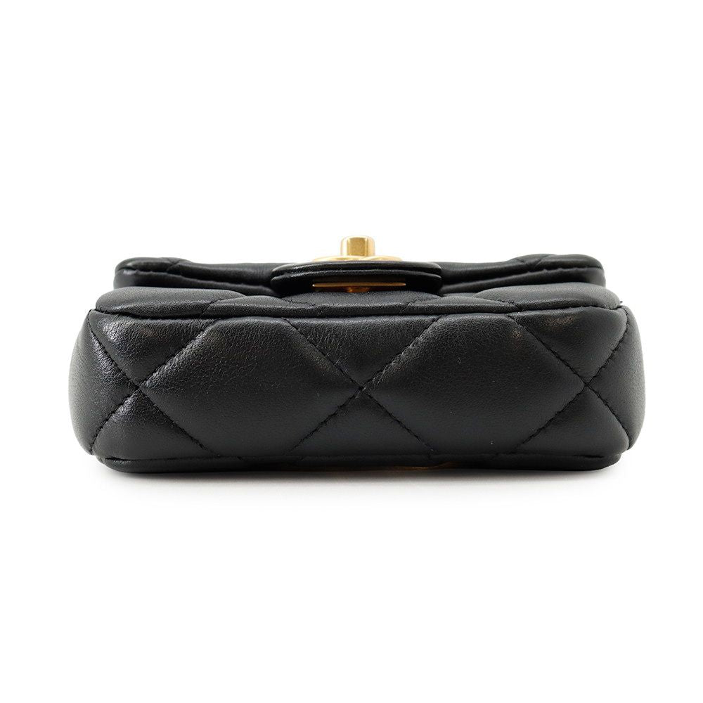 Chanel Chain Shoulder Bag Quilted CC Logo Lambskin Black — view 3