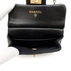 Chanel Chain Shoulder Bag Quilted CC Logo Lambskin Black — view 7