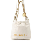 Chanel 22 Mini CC Logo Shiny Calf Leather 2-Way Shoulder Bag White