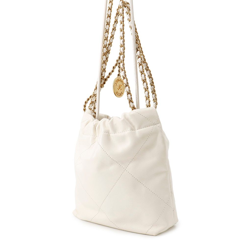 Chanel 22 Mini CC Logo Shiny Calf Leather 2-Way Shoulder Bag White — view 2