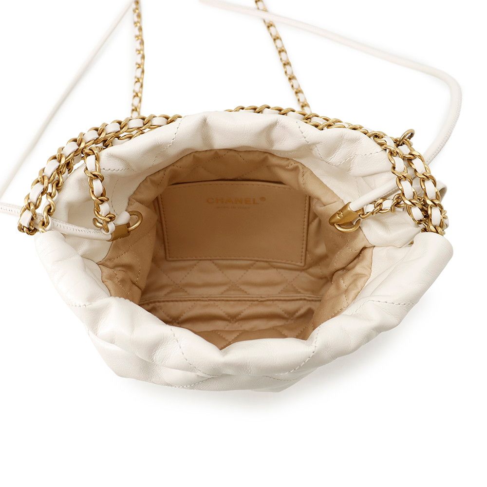 Chanel 22 Mini CC Logo Shiny Calf Leather 2-Way Shoulder Bag White — view 6