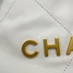 Chanel 22 Mini CC Logo Shiny Calf Leather 2-Way Shoulder Bag White — view 8