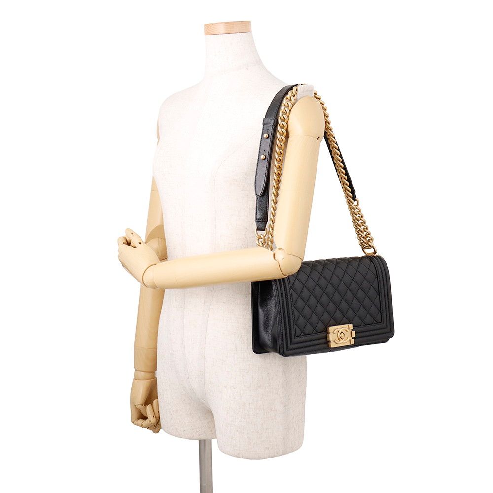 Chanel Chain Shoulder Bag Quilted CC Logo Boy Caviar Leather Black — view 4