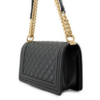 Chanel Chain Shoulder Bag Quilted CC Logo Boy Caviar Leather Black — view 2