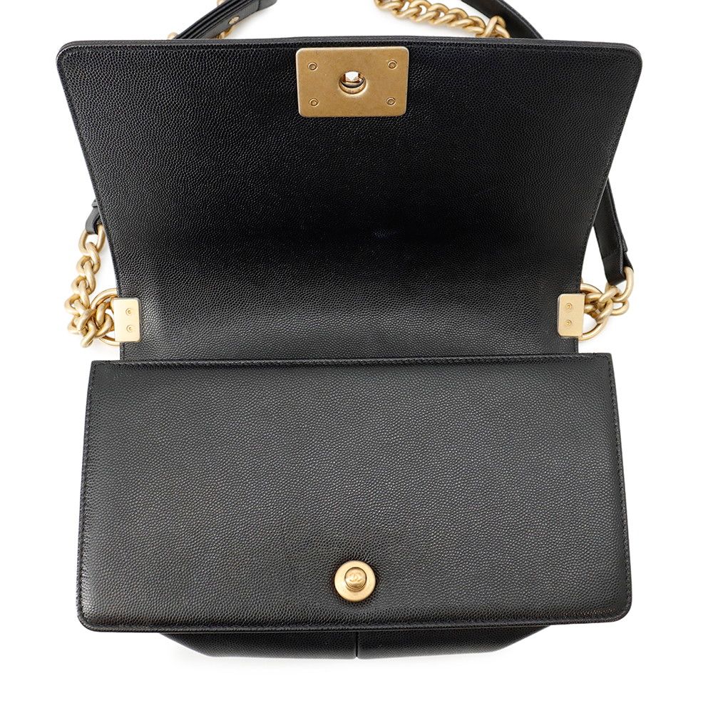 Chanel Chain Shoulder Bag Quilted CC Logo Boy Caviar Leather Black — view 6