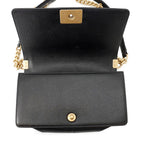 Chanel Chain Shoulder Bag Quilted CC Logo Boy Caviar Leather Black — view 6