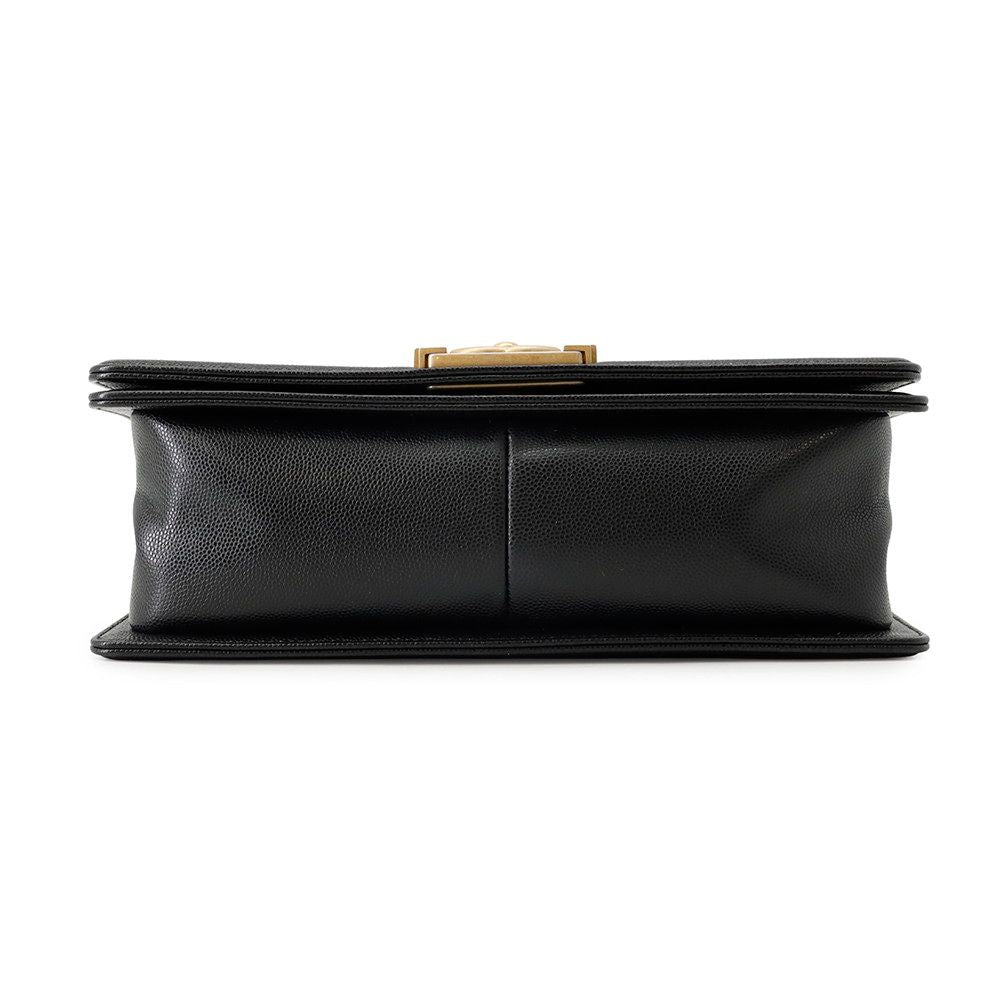 Chanel Chain Shoulder Bag Quilted CC Logo Boy Caviar Leather Black — view 3