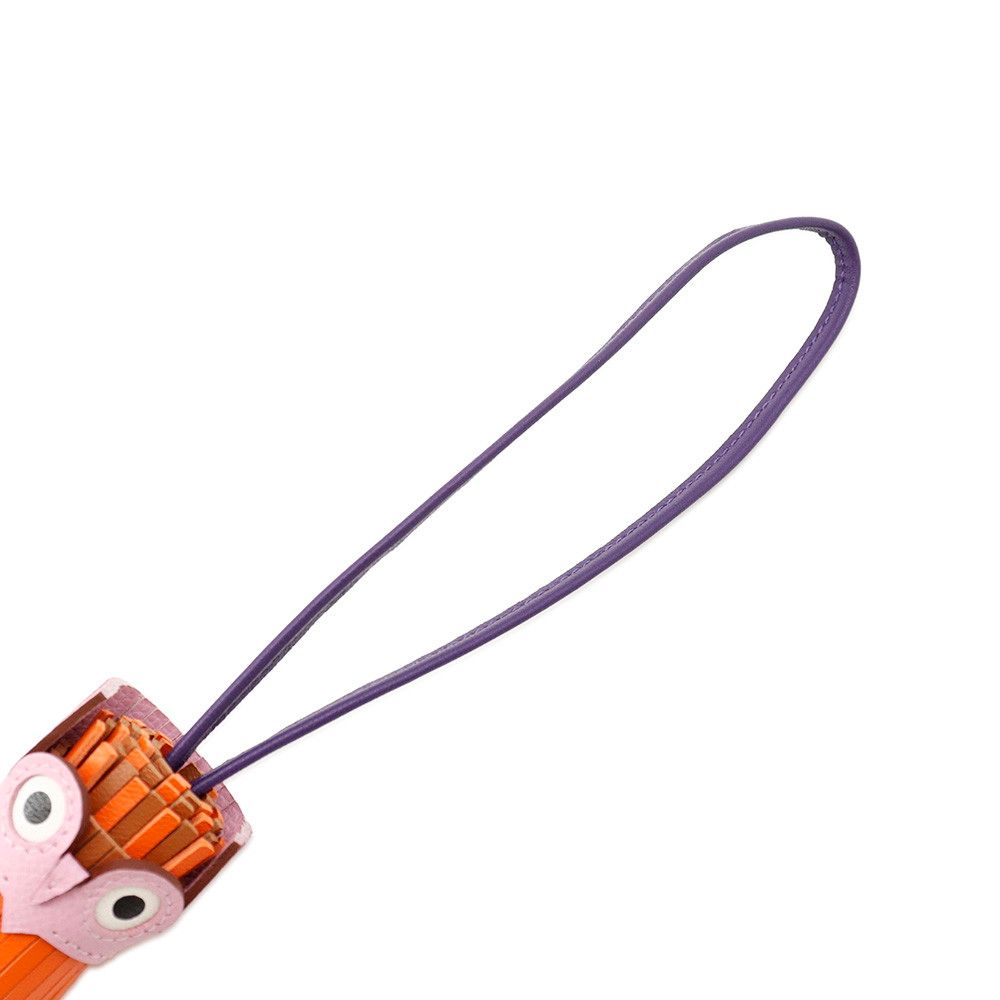 Hermes Bag Charm Chouette Mauve Sylvestre Purple Orange Gold White Black Epsom — view 4