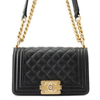 Chanel Chain Shoulder Bag Boy Small Quilted CC Logo Boy Black