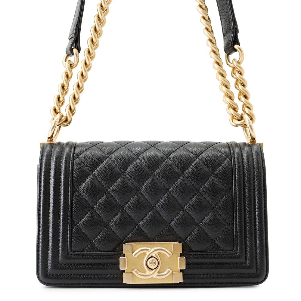Chanel Chain Shoulder Bag Boy Small Quilted CC Logo Boy Black