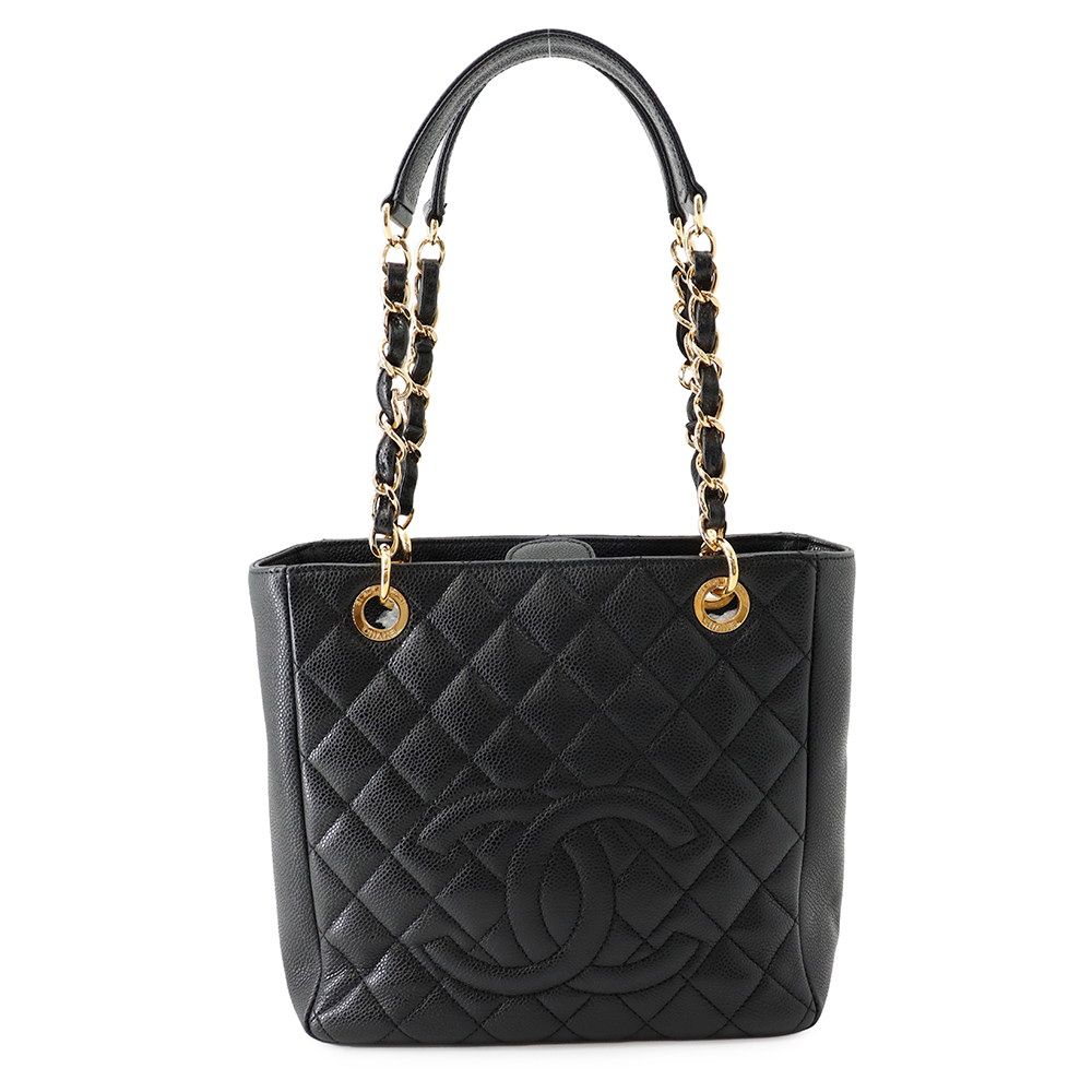 Chanel Tote Quilted CC Logo Petite Shopping PST Black