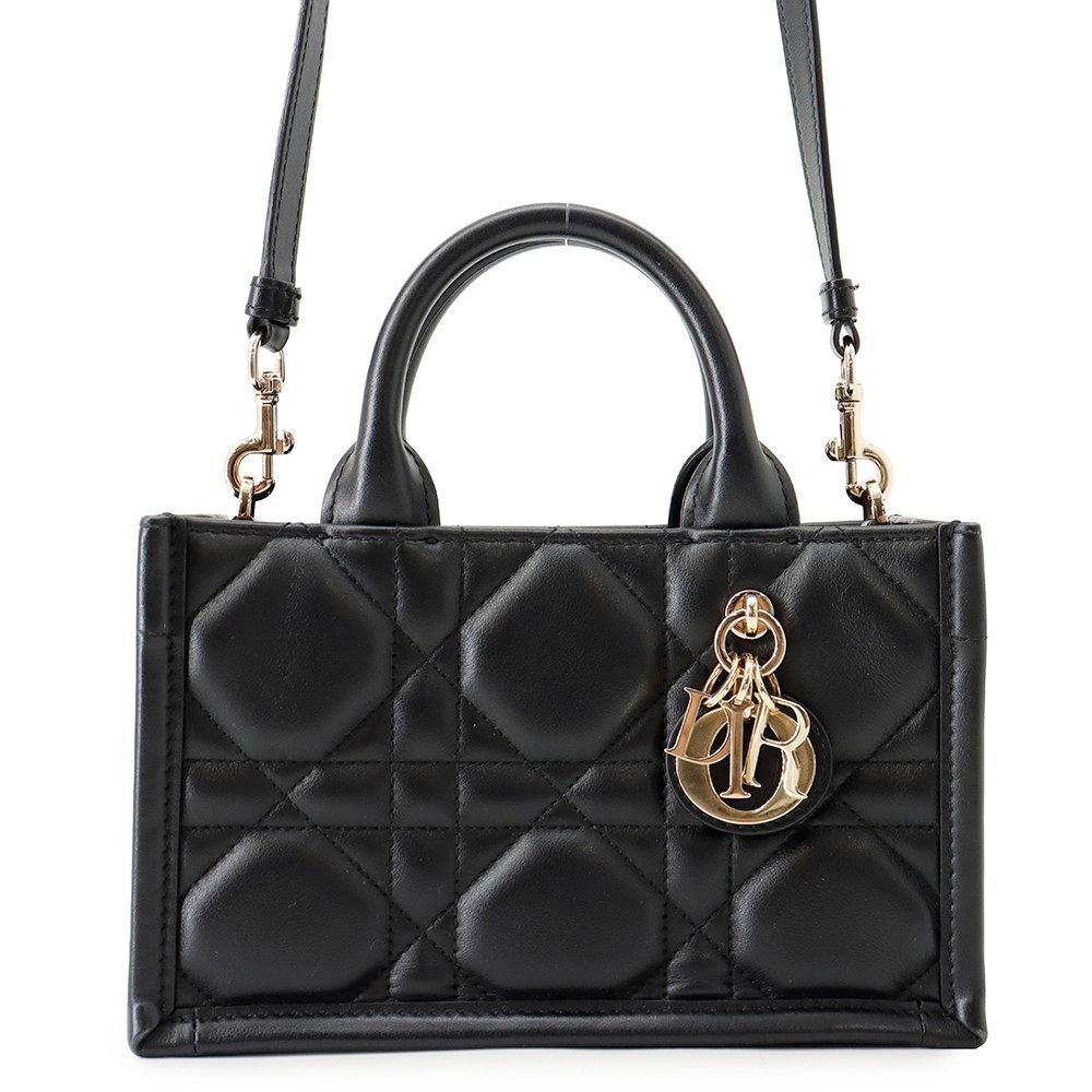 Dior Handbag Book Tote Mini Macro Cannage 2-Way Shoulder Black