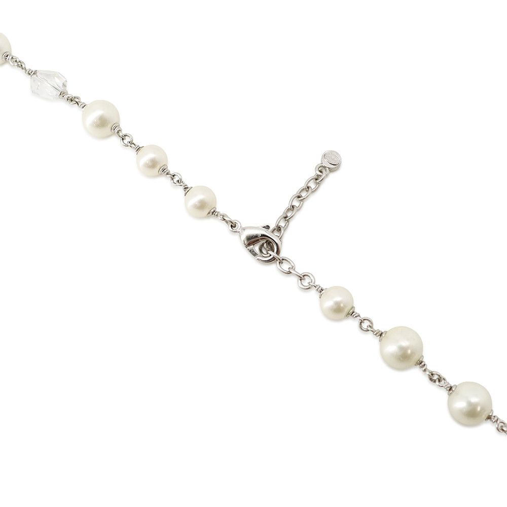 Chanel Necklace CC Logo Ribbon Motif Rhinestone Faux Pearl 08 — view 5