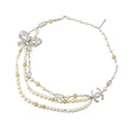 Chanel Necklace CC Logo Ribbon Motif Rhinestone Faux Pearl 08