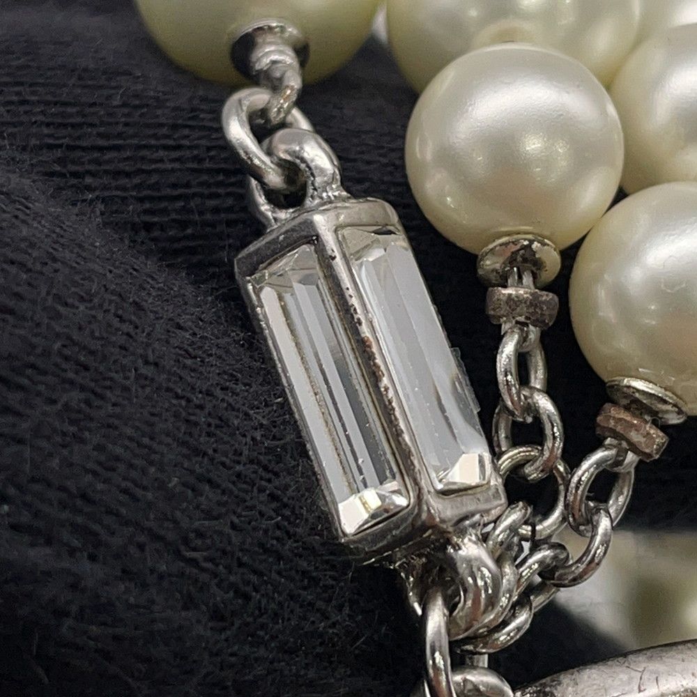 Chanel Necklace CC Logo Ribbon Motif Rhinestone Faux Pearl 08 — view 7