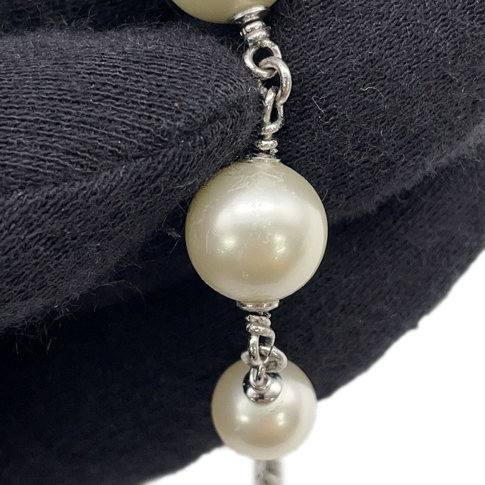 Chanel Necklace CC Logo Ribbon Motif Rhinestone Faux Pearl 08 — view 8