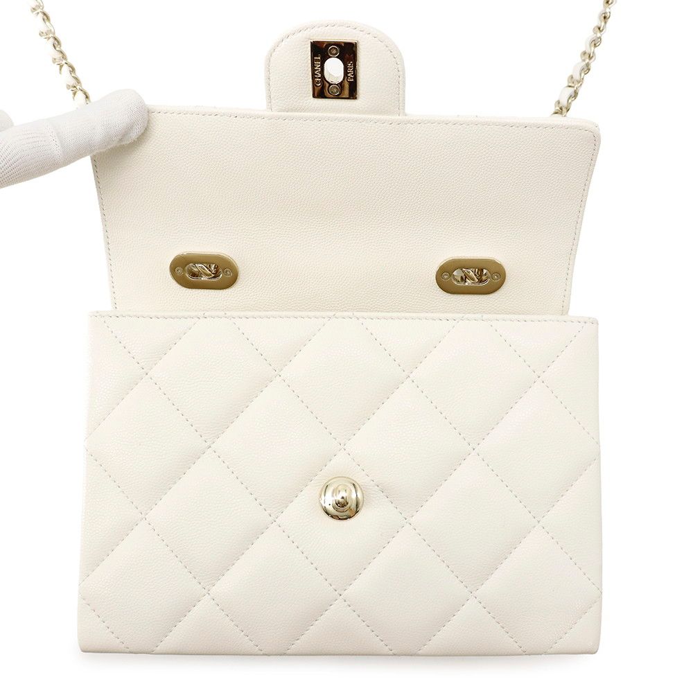 Chanel Chain Shoulder Bag Quilted CC Logo Top Handle Mini Flap Caviar Leather — view 6