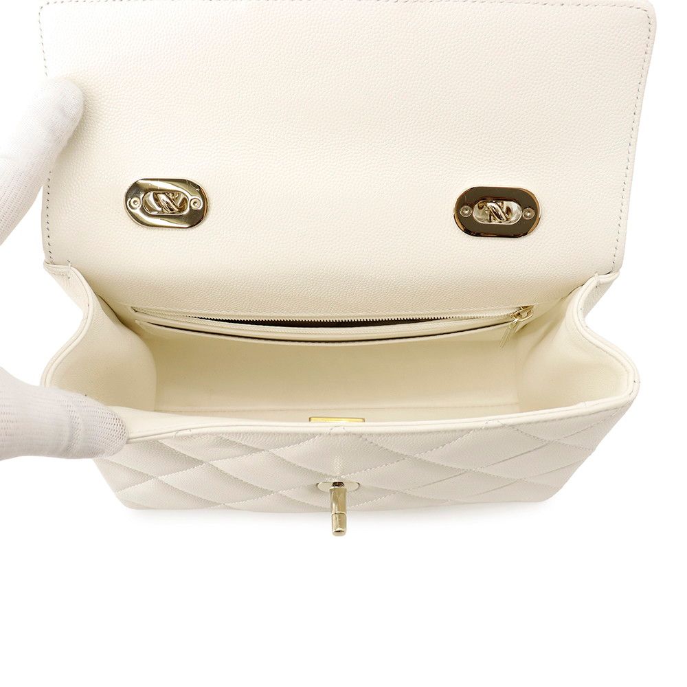 Chanel Chain Shoulder Bag Quilted CC Logo Top Handle Mini Flap Caviar Leather — view 7