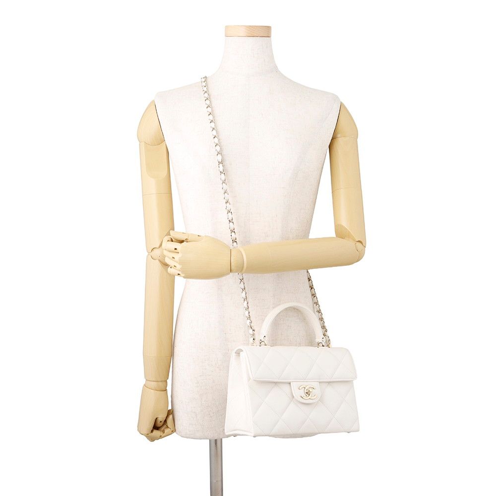 Chanel Chain Shoulder Bag Quilted CC Logo Top Handle Mini Flap Caviar Leather — view 5