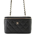Chanel Chain Shoulder Bag Vanity Case CC Logo Quilted Caviar Leather Black