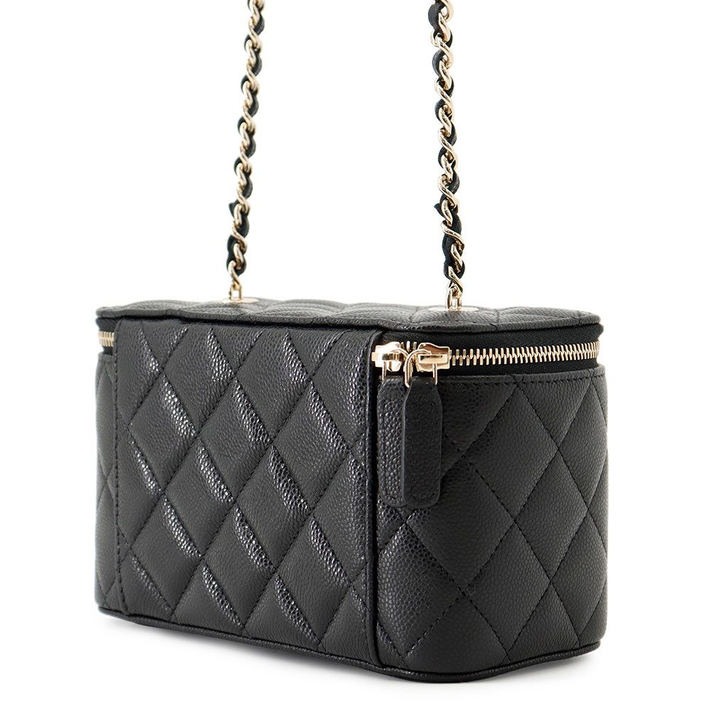 Chanel Chain Shoulder Bag Vanity Case CC Logo Quilted Caviar Leather Black — view 2