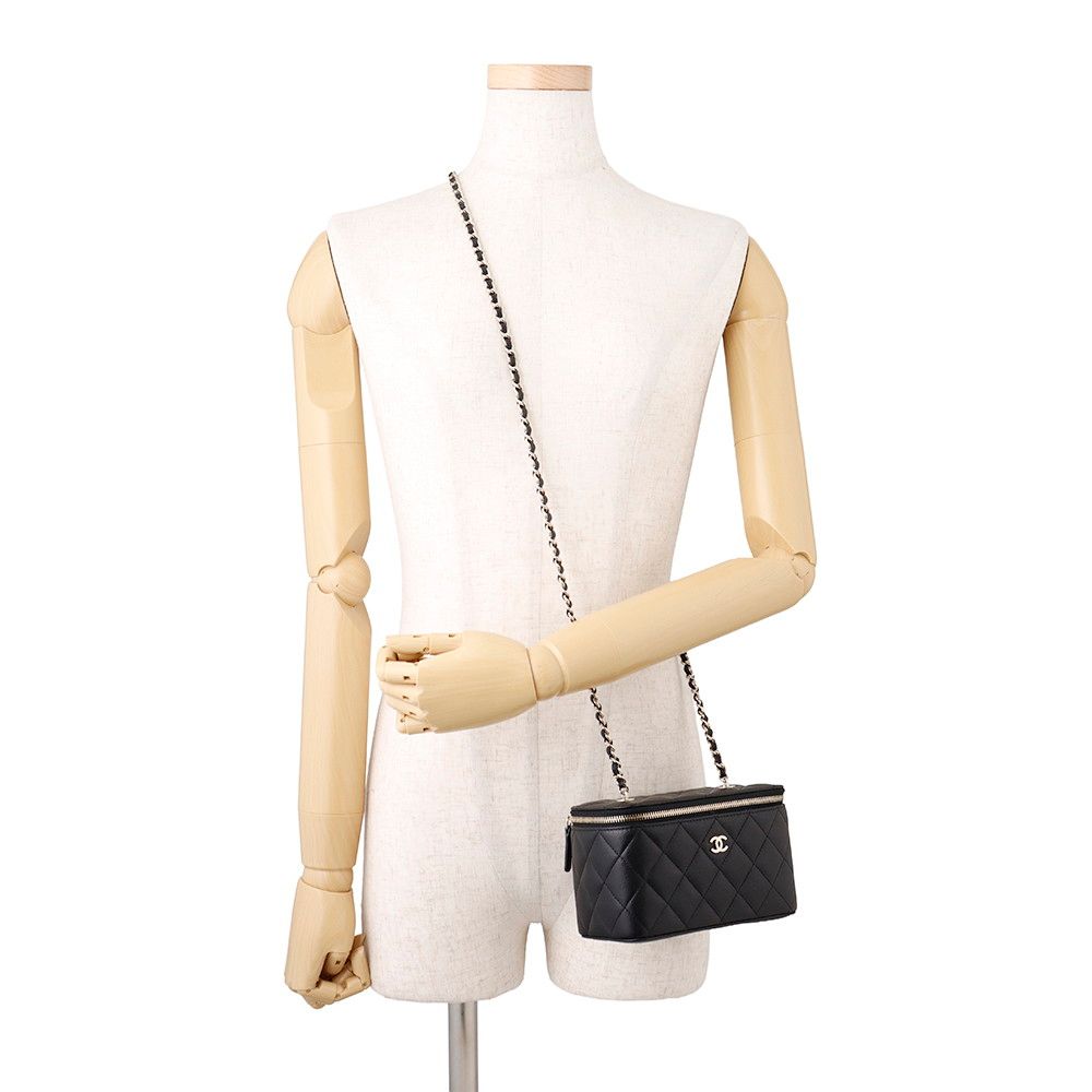 Chanel Chain Shoulder Bag Vanity Case CC Logo Quilted Caviar Leather Black — view 4