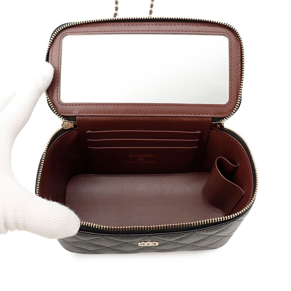 Chanel Chain Shoulder Bag Vanity Case CC Logo Quilted Caviar Leather Black — view 5
