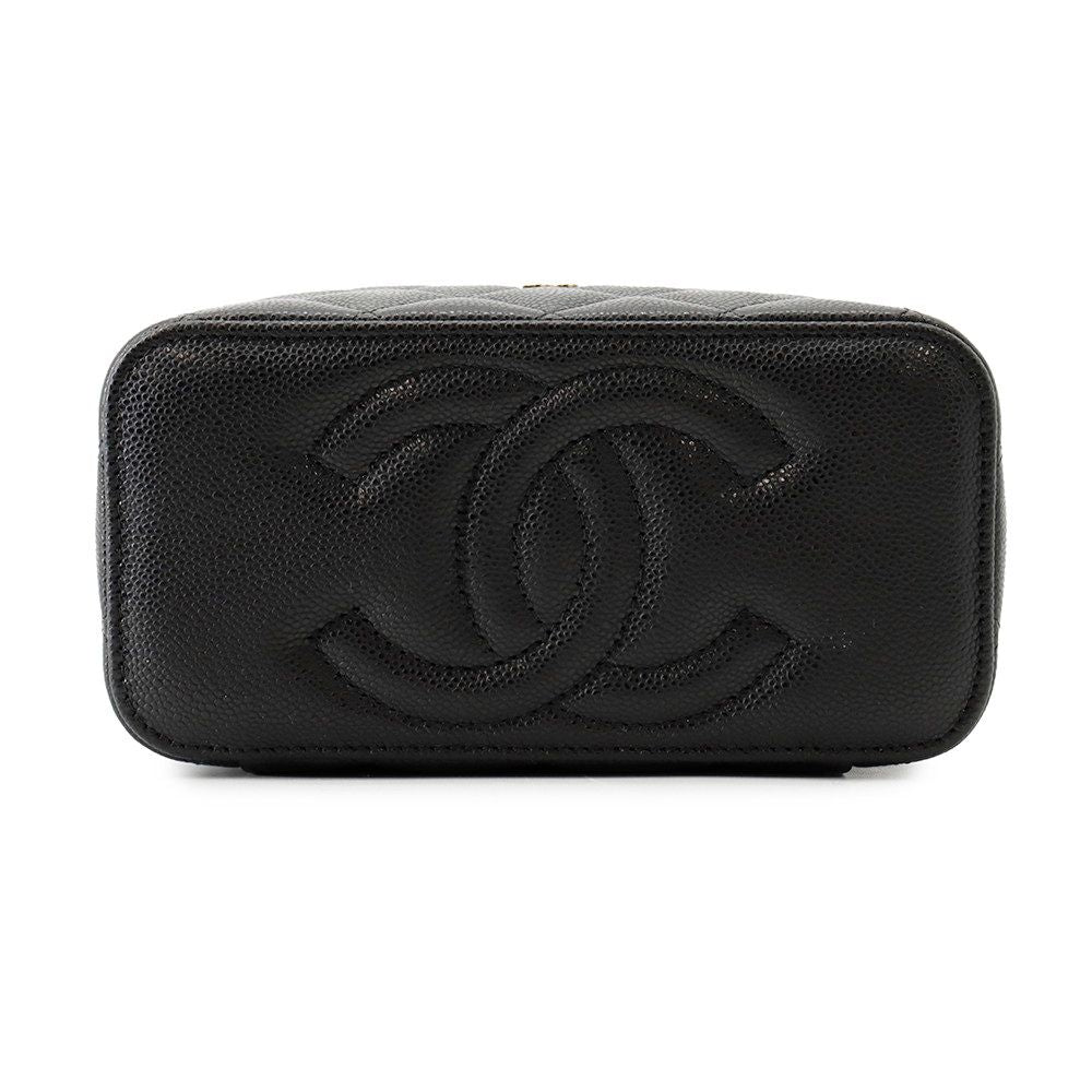 Chanel Chain Shoulder Bag Vanity Case CC Logo Quilted Caviar Leather Black — view 3