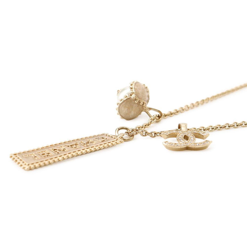 Chanel Necklace CC Logo Rhinestone Faux Pearl — view 2