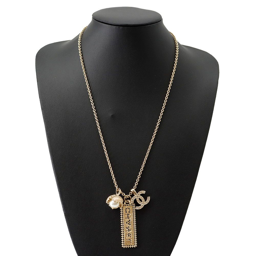 Chanel Necklace CC Logo Rhinestone Faux Pearl — view 4