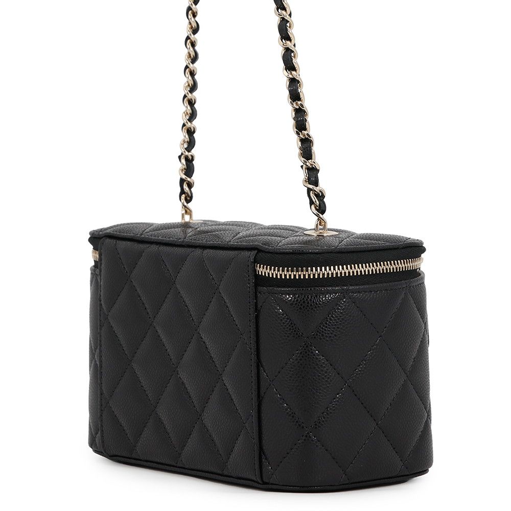 Chanel Chain Shoulder Bag Vanity Case CC Logo Quilted Caviar Leather Black — view 2