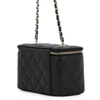 Chanel Chain Shoulder Bag Vanity Case CC Logo Quilted Caviar Leather Black — view 2