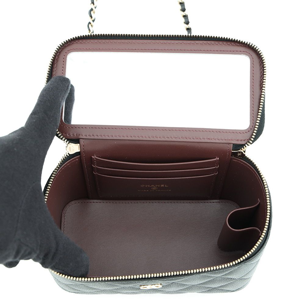 Chanel Chain Shoulder Bag Vanity Case CC Logo Quilted Caviar Leather Black — view 5